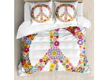 Abakuhaus Set Copripiumino Hippie Per Letti Matrimoniali, Simbolo Della Pace Floreale, Antiacaro, Adatto A Chi Soffre Di Allergie, Con Federe, Multicolore
