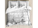 Abakuhaus Copripiumino Naturale, Black White Boat Fluss, Antiacaro, Adatto A Chi Soffre Di Allergie, Con Federe, 155 Cm X 220 Cm - 80 X 80 Cm, Bianco E Nero