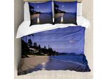 Abakuhaus Copripiumino Hawaiano, Moonlight Hawaii Sea, Antiacaro, Adatto A Chi Soffre Di Allergie, Con Federe, 200 Cm X 200 Cm - 80 X 80 Cm, Blu Navy Sabbia