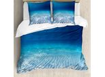 Abakuhaus Copripiumino Ocean, Acqua Limpida E Onde, Antiacaro, Adatto A Chi Soffre Di Allergie, Con Federe, 200 Cm X 200 Cm - 80 X 80 Cm, Beige Navy