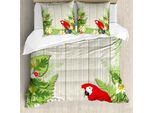 Abakuhaus Copripiumino Papagallo, Fiori Parrot, Antiacaro, Adatto A Chi Soffre Di Allergie, Con Federe, 155 Cm X 220 Cm - 80 X 80 Cm, Crema, Verde, Rosso