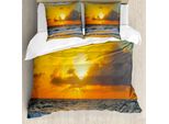 Abakuhaus Copripiumino Ocean, Sunset Beach In Brasile Città, Antiacaro, Adatto A Chi Soffre Di Allergie, Con Federe, 155 Cm X 220 Cm - 80 X 80 Cm, Arancione Grigio