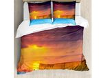 Abakuhaus Copripiumino Ocean, Tramonto Sul Mare Con Scogliere, Antiacaro, Adatto A Chi Soffre Di Allergie, Con Federe, 200 Cm X 200 Cm - 80 X 80 Cm, Giallo Viola Blu