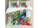 Abakuhaus Copripiumino Con Pappagalli, Fiori E Amore Tra Pappagalli, Antiacaro, Adatto A Chi Soffre Di Allergie, Con Federe, 200 Cm X 200 Cm - 80 X 80 Cm, Multicolore