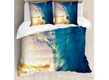Abakuhaus Copripiumino Ocean, Alberi Tropicali Costa, Antiacaro Adatto A Chi Soffre Di Allergie Con Federe, 200 Cm X 200 Cm - 80 X 80 Cm, Teal Yellow