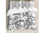 Abakuhaus Copripiumino Squalo, Sketch Sailboat Rad, Antiacaro, Adatto A Chi Soffre Di Allergie, Con Federe, 200 Cm X 200 Cm - 80 X 80 Cm, Bianco E Nero