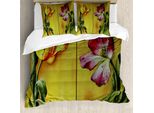 Abakuhaus Set Copripiumino Romantico Per Letti Matrimoniali, Stampa Floreale Retrò, Antiacaro, Adatto A Chi Soffre Di Allergie, Con Federe, Rosa, Giallo E Verde