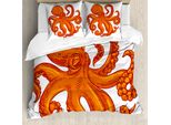 Abakuhaus Copripiumino Squalo, Arancione Animali, Antiacaro Adatto A Chi Soffre Di Allergie Con Federe, 200 Cm X 200 Cm - 80 X 80 Cm, Arancione Bianco
