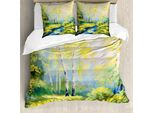 Abakuhaus Copripiumino Land, Pastoral Wald Woods, Antiacaro, Adatto A Chi Soffre Di Allergie, Con Federe, 155 Cm X 220 Cm - 80 X 80 Cm, Verde Blu