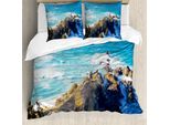 Abakuhaus Set Copripiumino Da Viaggio Per Letti Matrimoniali, Scogliere Australiane Sul Mare, Antiacaro, Adatto A Chi Soffre Di Allergie, Con Federe, Blu Navy E Marrone