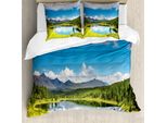 Abakuhaus Copripiumino Paesaggio, Cielo Paesaggio Montano, Antiacaro, Adatto A Chi Soffre Di Allergie, Con Federe, 200 Cm X 200 Cm - 80 X 80 Cm, Verde, Blu, Bianco