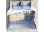 Abakuhaus Copripiumino Paesaggio, Lago Ghiacciato Nei Boschi, Antiacaro Adatto A Chi Soffre Di Allergie Con Federe, 200 Cm X 200 Cm - 80 X 80 Cm, Bianco Verde