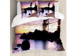 Abakuhaus Copripiumino Paesaggio, Sandy Beach Di Fluss, Antiacaro, Adatto A Chi Soffre Di Allergie, Con Federe, 155 Cm X 220 Cm - 80 X 80 Cm, Viola Crema