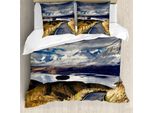 Abakuhaus Copripiumino Paesaggio, Fiume Montagna Innevata, Antiacaro, Adatto A Chi Soffre Di Allergie, Con Federe, 200 Cm X 200 Cm - 80 X 80 Cm, Bianco, Blu, Giallo