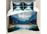 Abakuhaus Copripiumino Paesaggio, Alpine Lake Sky Forest, Antiacaro, Adatto A Chi Soffre Di Allergie, Con Federe, 200 Cm X 200 Cm - 80 X 80 Cm, Blu, Verde, Grigio
