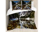 Abakuhaus Copripiumino Paesaggio, Mountain Lake Park West, Antiacaro, Adatto A Chi Soffre Di Allergie, Con Federe, 155 Cm X 220 Cm - 80 X 80 Cm, Verde Marrone Blu