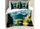 Abakuhaus Copripiumino Paesaggio, Berg Frozen Lake, Antiacaro, Adatto A Chi Soffre Di Allergie, Con Federe, 200 Cm X 200 Cm - 80 X 80 Cm, Verde Bianco
