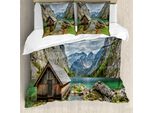Abakuhaus Set Copripiumino Colorato Per Letti Matrimoniali, Alpine Mountain View, Antiacaro, Adatto A Chi Soffre Di Allergie, Con Federe, Multicolore