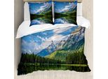 Abakuhaus Copripiumino Paesaggio, Mountain Lake Scenery, Antiacaro, Adatto A Chi Soffre Di Allergie, Con Federe, 200 Cm X 200 Cm - 80 X 80 Cm, Blu Bianco Verde