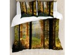 Abakuhaus Copripiumino Wald, Tramonto Pino Scuro, Antiacaro, Adatto A Chi Soffre Di Allergie, Con Federe, 200 Cm X 200 Cm - 80 X 80 Cm, Arancione Verde