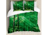 Abakuhaus Copripiumino Wald, Alberi Del Bosco Al Mattino, Antiacaro, Adatto A Chi Soffre Di Allergie, Con Federe, 200 Cm X 200 Cm - 80 X 80 Cm, Verde Bianco