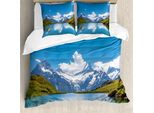 Abakuhaus Copripiumino Paesaggio, Neve Frozen Lake Swiss, Antiacaro, Adatto A Chi Soffre Di Allergie, Con Federe, 200 Cm X 200 Cm - 80 X 80 Cm, Blu, Verde, Bianco
