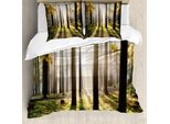 Abakuhaus Set Copripiumino Naturale Per Letti Matrimoniali, Foglie Del Bosco All'alba, Antiacaro, Adatto A Chi Soffre Di Allergie, Con Federe, Oro