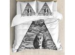 Abakuhaus Copripiumino Egiziano, Sphinx Pyramid Sketch, Antiacaro, Adatto A Chi Soffre Di Allergie, Con Federe, 200 Cm X 200 Cm - 80 X 80 Cm, Grigio Antracite Bianco