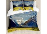 Abakuhaus Copripiumino Berg, Snowy Mountains Alpi, Antiacaro, Adatto A Chi Soffre Di Allergie, Con Federe, 155 Cm X 220 Cm - 80 X 80 Cm, Blu Navy-Bianco-Oliva