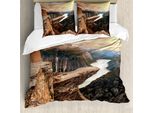 Abakuhaus Copripiumino Berg, River Canyon Norvegia, Antiacaro, Adatto A Chi Soffre Di Allergie, Con Federe, 155 Cm X 220 Cm - 80 X 80 Cm, Marrone Verde