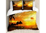 Abakuhaus Copripiumino Da Spiaggia, Romantico Paesaggio Al Tramonto, Antiacaro, Adatto A Chi Soffre Di Allergie, Con Federe, 200 Cm X 200 Cm - 80 X 80 Cm, Arancione Giallo