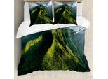 Abakuhaus Copripiumino Berg, Exotic Hawaii Nature, Antiacaro, Adatto A Chi Soffre Di Allergie, Con Federe, 155 Cm X 220 Cm - 80 X 80 Cm, Verde, Blu, Bianco