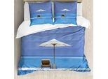 Copripiumino Abakuhaus, Ozean Seascape Beach, Antiacaro, Adatto A Chi Soffre Di Allergie, Con Federe, 200 Cm X 200 Cm - 80 X 80 Cm, Blu E Beige
