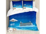 Abakuhaus Copripiumino Da Spiaggia, Cruise Boat Trip, Antiacaro, Adatto A Chi Soffre Di Allergie, Con Federe, 155 Cm X 220 Cm - 80 X 80 Cm, Blu E Bianco