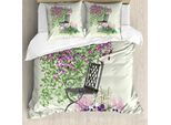Abakuhaus Copripiumino Da Giardino, Fiori Blooming Garden, Antiacaro, Adatto A Chi Soffre Di Allergie, Con Federe, 200 Cm X 200 Cm - 80 X 80 Cm, Viola Verde