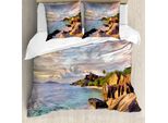 Abakuhaus Copripiumino Da Spiaggia, Rock Sandy Beach Island, Antiacaro, Adatto A Chi Soffre Di Allergie, Con Federe, 155 Cm X 220 Cm - 80 X 80 Cm, Crema Blu