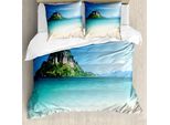 Abakuhaus Copripiumino Da Spiaggia, Paesaggio Dell'isola Tropicale, Antiacaro, Adatto A Chi Soffre Di Allergie, Con Federe, 155 Cm X 220 Cm - 80 X 80 Cm, Blu Crema Verde