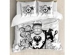 Abakuhaus Copripiumino Medievale, Medieval Knight, Antiacaro E Anallergico, Con Federe, 155 Cm X 220 Cm - 80 X 80 Cm, Bianco E Nero