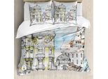Abakuhaus Set Copripiumino Medievale Per Letti Matrimoniali, Disegno Di Città Europea, Antiacaro, Adatto A Chi Soffre Di Allergie, Con Federe, Multicolore