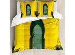 Abakuhaus Set Copripiumino Marocchino Per Letti Matrimoniali, Vecchio Edificio Orientale, Antiacaro, Adatto A Chi Soffre Di Allergie, Con Federe, Verde Giallo