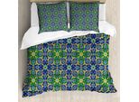 Abakuhaus Set Copripiumino Etnico Per Letti Matrimoniali, Damasco Arabo Orientale, Antiacaro, Adatto A Chi Soffre Di Allergie, Con Federe, Giallo-Verde Blu-Verde