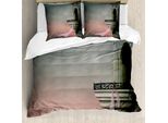 Abakuhaus Copripiumino Gotico, Old Medieval Tower Rose, Antiacaro E Anallergico Con Federe, 155 Cm X 220 Cm - 80 X 80 Cm, Rosa-Grigio