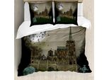 Abakuhaus Copripiumino Gotico, Vecchio Villaggio E Tomba, Antiacaro Adatto A Chi Soffre Di Allergie Con Federe, 155 Cm X 220 Cm - 80 X 80 Cm, Beige Verde