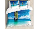 Abakuhaus Copripiumino Insel, Costa Esotica, Antiacaro, Adatto A Chi Soffre Di Allergie, Con Federe, 155 Cm X 220 Cm - 80 X 80 Cm, Blu Bianco Crema