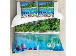 Abakuhaus Copripiumino Insel, Wasserwelt Malediven, Antiacaro, Adatto A Chi Soffre Di Allergie, Con Federe, 155 Cm X 220 Cm - 80 X 80 Cm, Multicolore