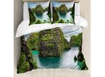 Abakuhaus Copripiumino Insel, Cliff In Filippine, Antiacaro, Adatto A Chi Soffre Di Allergie, Con Federe, 200 Cm X 200 Cm - 80 X 80 Cm, Verde Marrone Blu