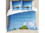 Abakuhaus Copripiumino Insel, Idylle Tropic Inseln, Antiacaro, Adatto A Chi Soffre Di Allergie, Con Federe, 200 Cm X 200 Cm - 80 X 80 Cm, Blu E Bianco