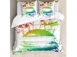 Abakuhaus Set Copripiumino Colorato Per Letti Matrimoniali, Paesaggio Estivo Grunge, Antiacaro, Adatto A Chi Soffre Di Allergie, Con Federe, Multi