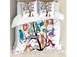 Abakuhaus Set Copripiumino Colorato Per Letti Matrimoniali, Tiragraffi Con Gattini, Antiacaro, Adatto A Chi Soffre Di Allergie, Con Federe, Multiplo