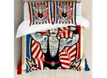 Abakuhaus Copripiumino Zirkus, Vintage Zirkus-Stern, Antiacaro, Adatto A Chi Soffre Di Allergie, Con Federe, 155 Cm X 220 Cm - 80 X 80 Cm, Beige, Rosso, Blu